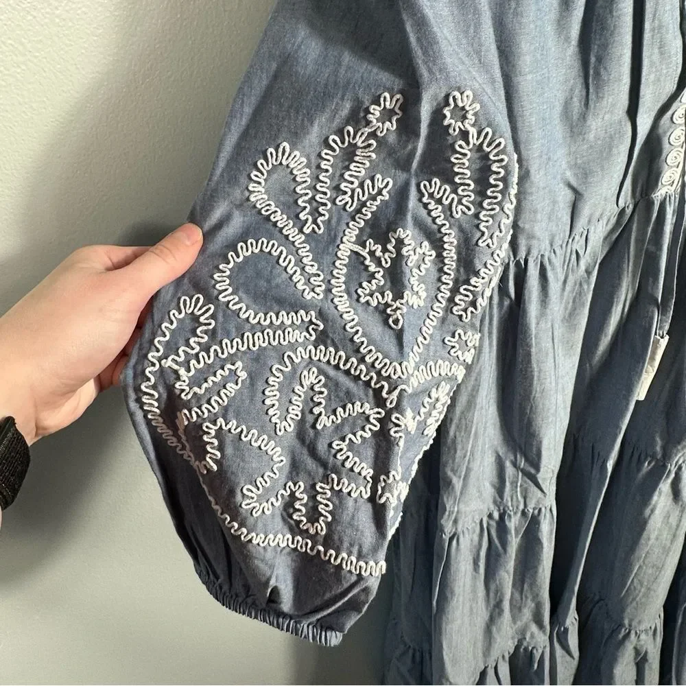 Tuckernuck Cotton Chambray Embroidered Salty Paloma Caftan Dress NWT Size Small - Picture 6 of 16